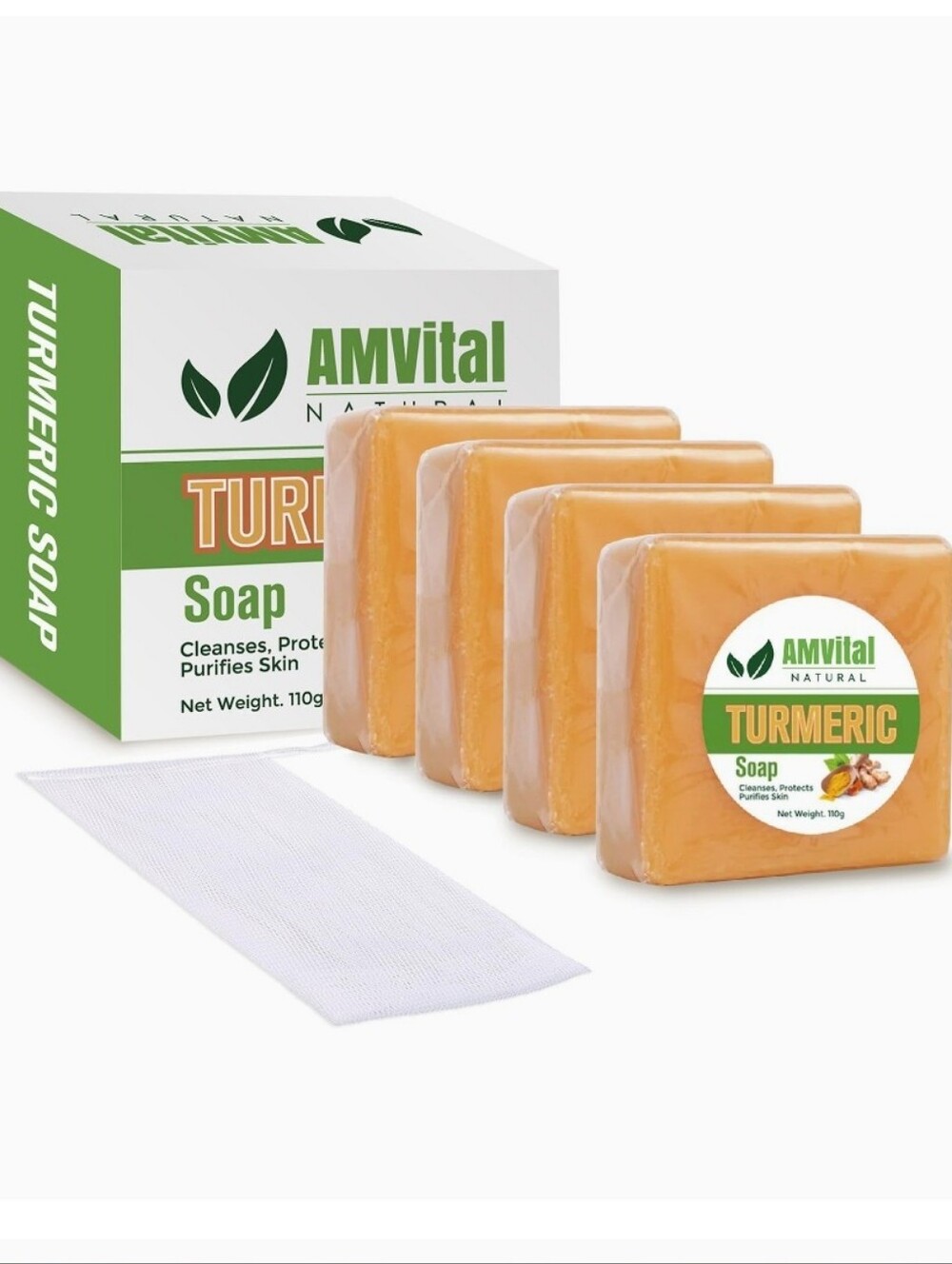 AMVital Turmeric Soap Bar for Face & Body, Smooth Skin, Natural (Pack Of 4)